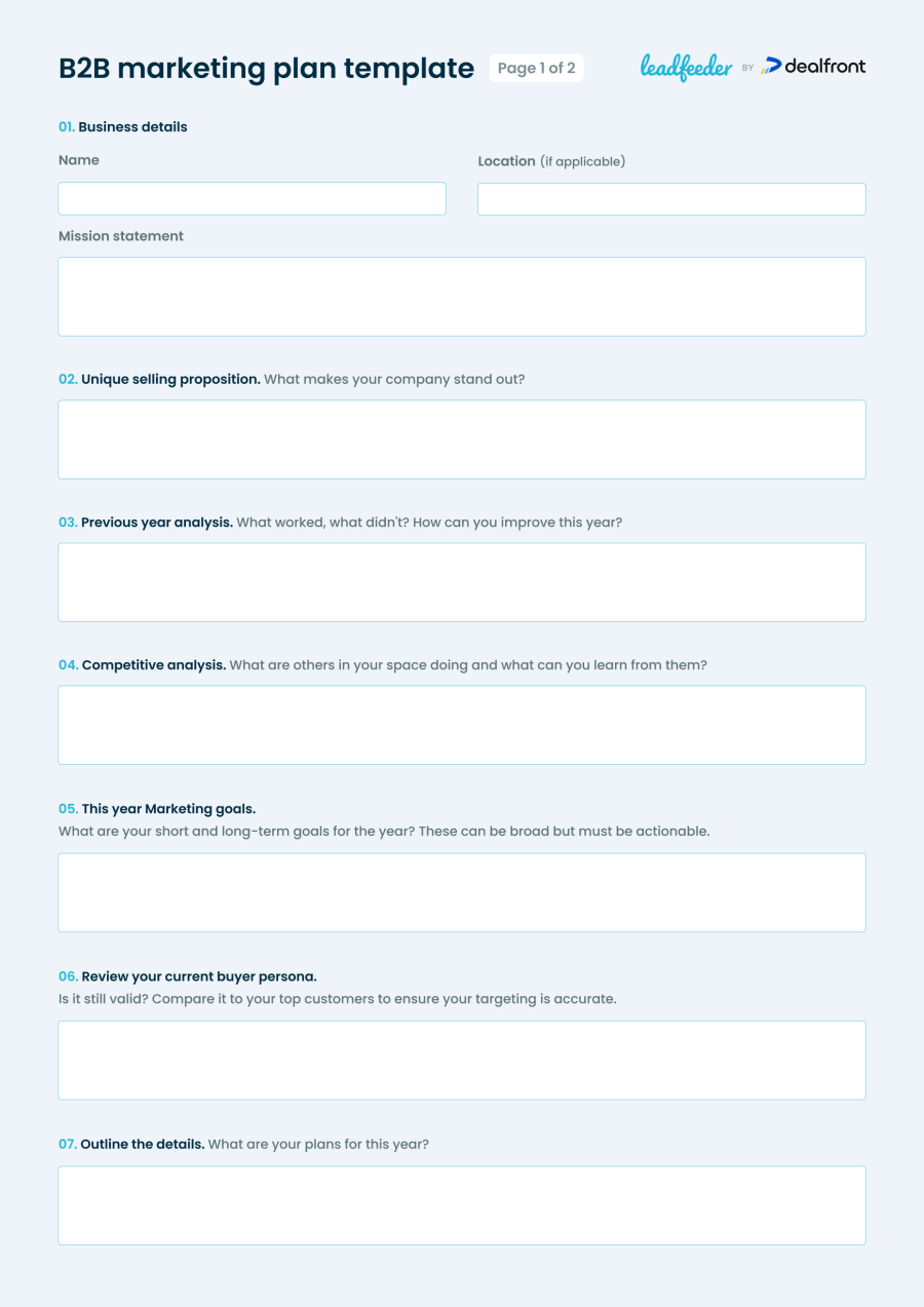 Leadfeeder B2B marketing plan template