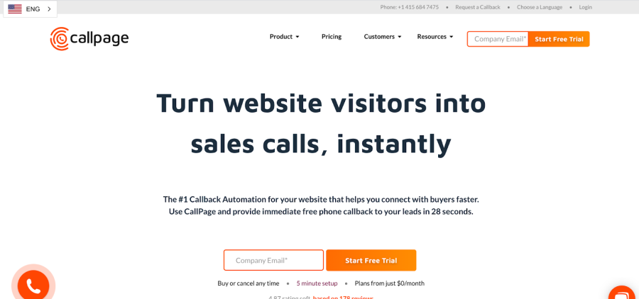 callpage website screenshot