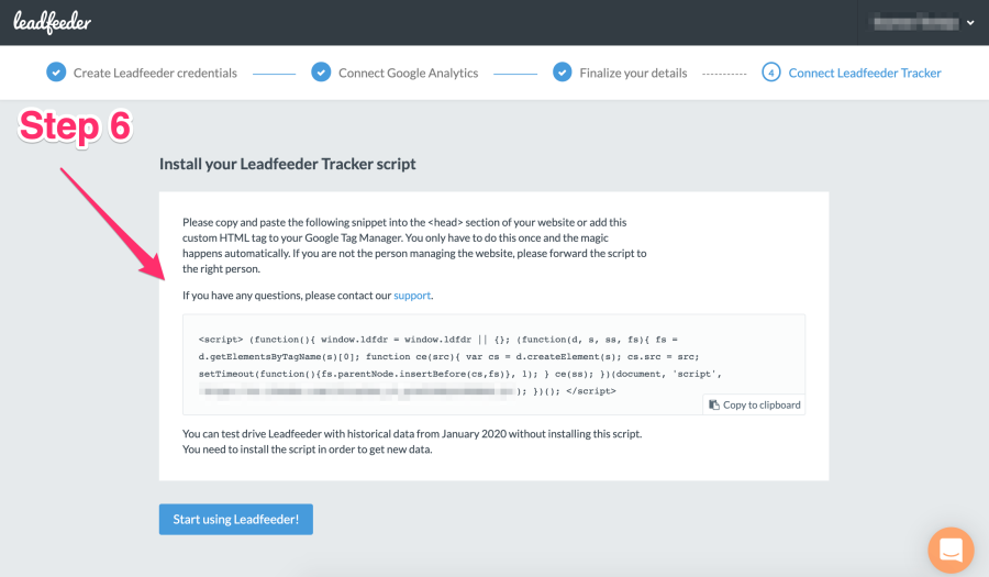 installer leadfeeder tracker script