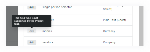 Unsupported Field Type Tooltip