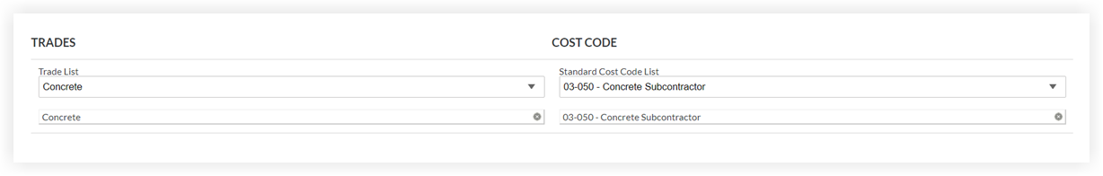 Directory Bidder Info Trades Cost Code