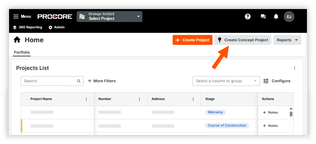 concept projects button