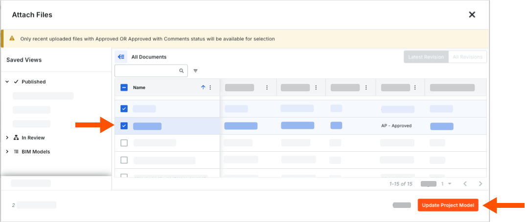 This image shows the Attach Files window that opens for the Document Management tool when a user clicks the Add Files button in the Model Files card on the Admin view of the Model Manager tool. 