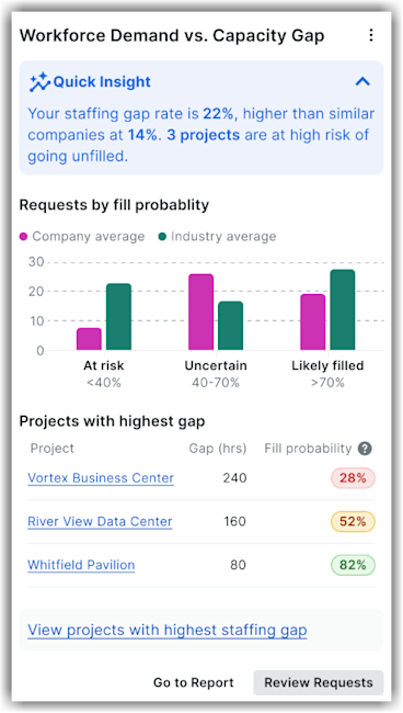 This is an example of the  company-level Workforce Demand vs Capacity Gap Insights.
