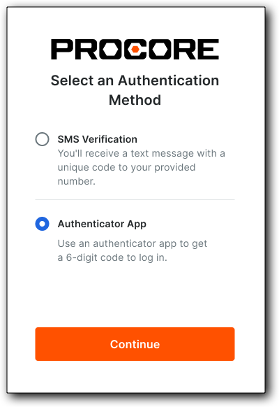 The Authenticator App option in the Select an Authentication Method page lets you use an authenticator app to get a 6-digit code to log in.