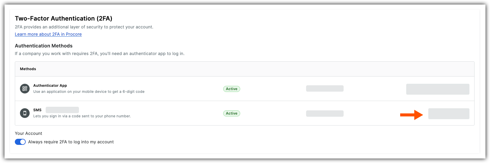 The Add or Change Phone Number button in My Profile Settings > Password & Security > Authentication methods. 