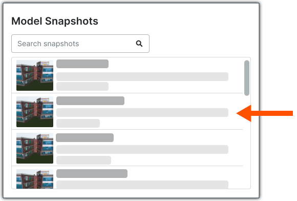 This image shows the Model Snapshots card in the Admin view of the Model Manager landing page. 