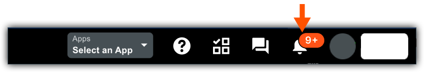This image shows the bell icon with a notification about unread messages in the Procore Notification Center. 