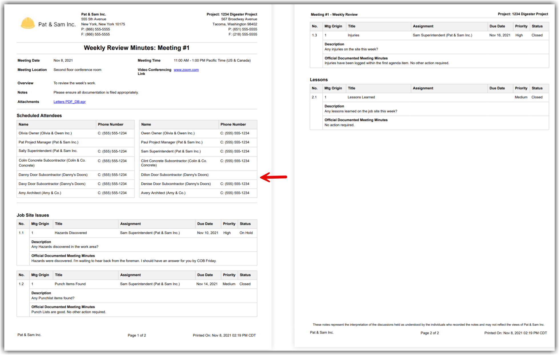 This image is an example of the two-column attendee table format.