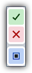 This image shows how the buttons in the right toolbar appears when a tool is active. The checkmark appears at the top, the X appears below it, and the active tool displays below the X. 