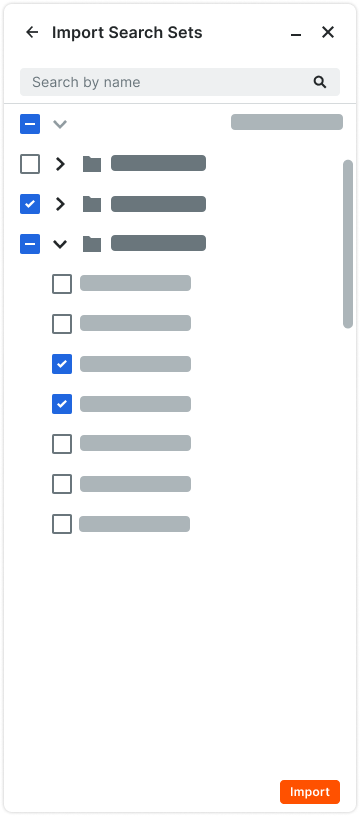 Project Model Manager - Search Sets - Import Search Sets - Select Import Sets