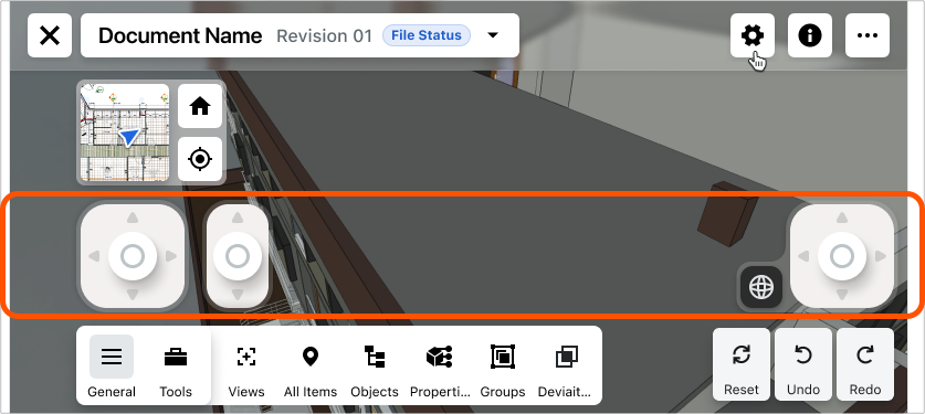 This image shows the joystick controls for the Next-Gen Model Viewer in the Model Manager tool.