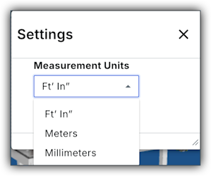 Shows the Settings window with the Measurement Units menu