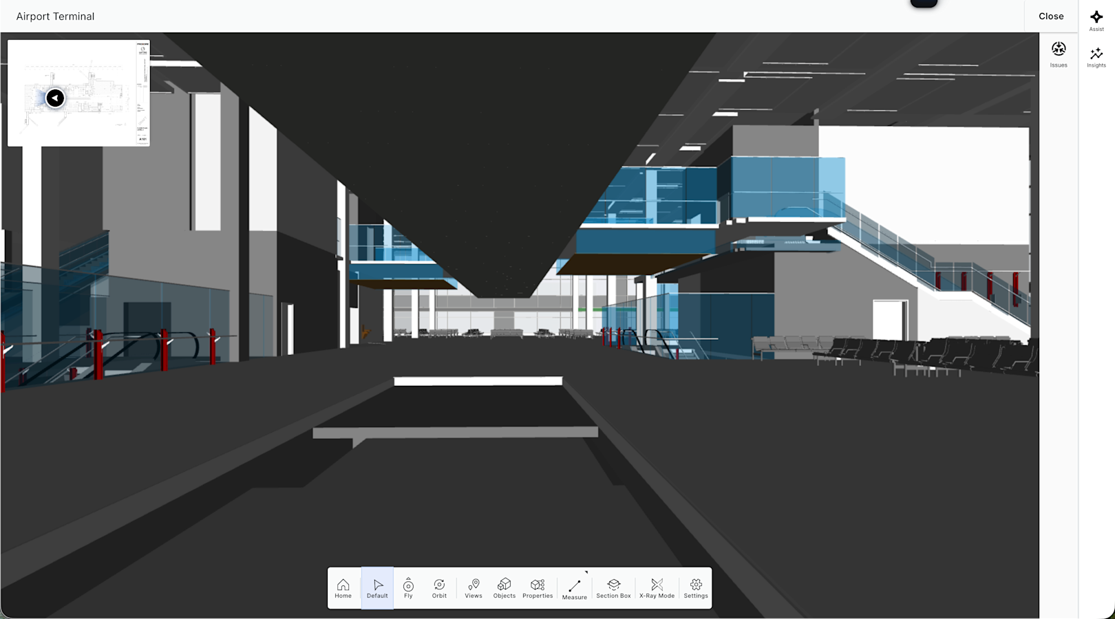 This shows a viewer in the project's Models tool when a user navigates to a location in a 3D model after setting a placement marker in a 2D drawing.