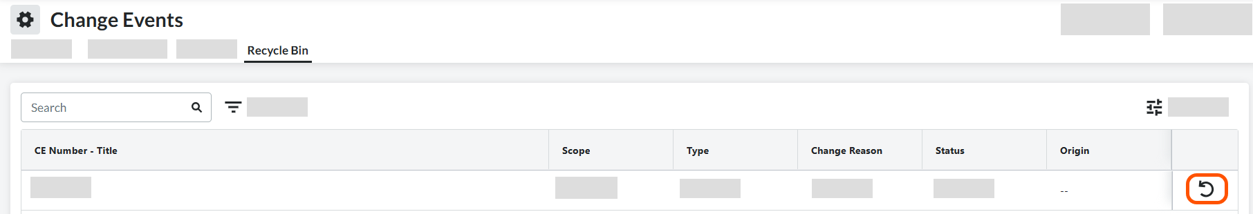 Recover Change Event