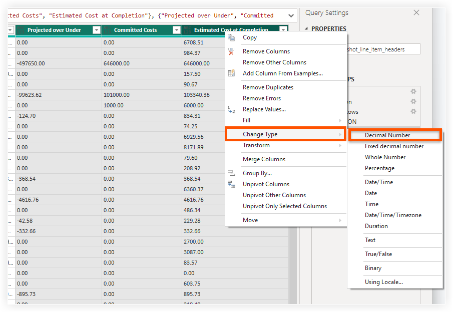 Analytics - Select Data Type for Line Items (JSON) Column