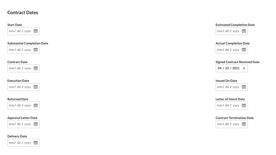 Prime Contract Contract Dates