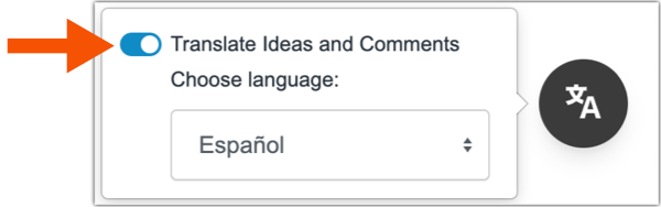 The translate icon opens a popup where you can choose your preferred language and move the toggle to the right to translate content. 
