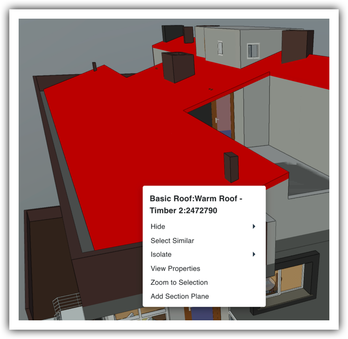 In the Model Manager tool, the Actions menu in the Model Viewer lets you manage object visibility, isolate specific attributes, and navigate the model's details.