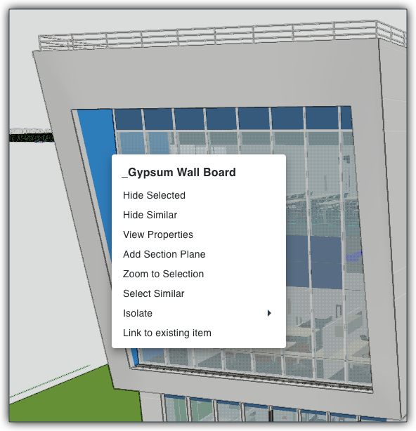 In the Model Manager tool, the Actions menu in the Model Viewer lets you manage object visibility, isolate specific attributes, and navigate the model's details.