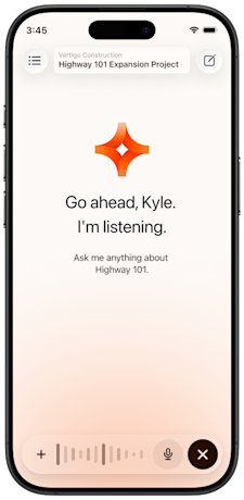 First screen users see when they open the Procore AI app called Procore AI Go