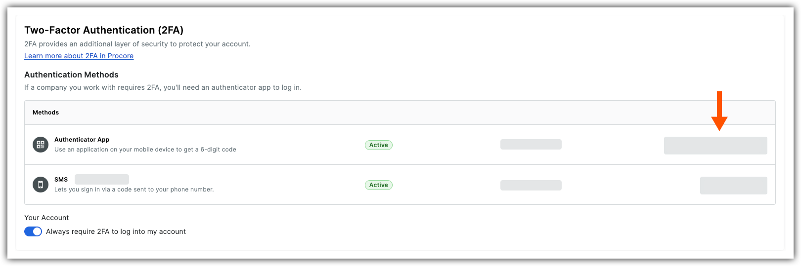 The Add or Change Authenticator app button in My Profile Settings > Passwords & Security > Two Factor Authentication (2FA) - Methods. 