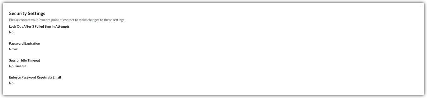 This images shows the Security Settings card under General Settings in the Company Admin tool.