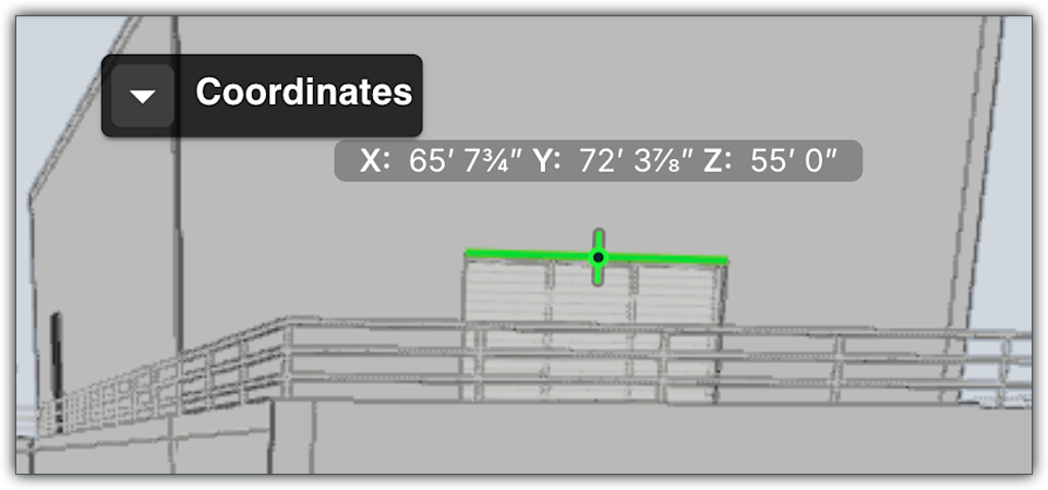 This image shows a measurement taken with the Coordinates tool in the Model Manager viewer. 