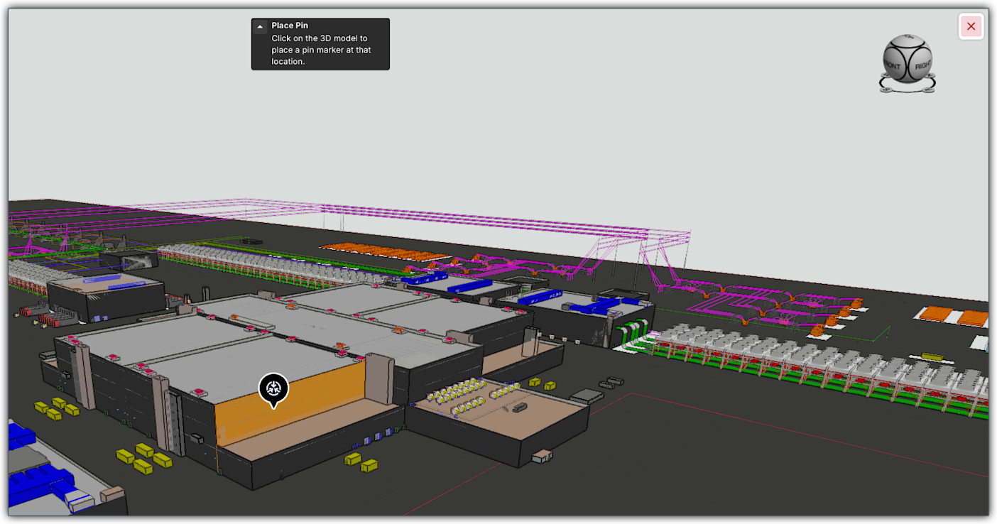 This image shows a pin being placed in the Next-Gen Viewer of the Model Manager.