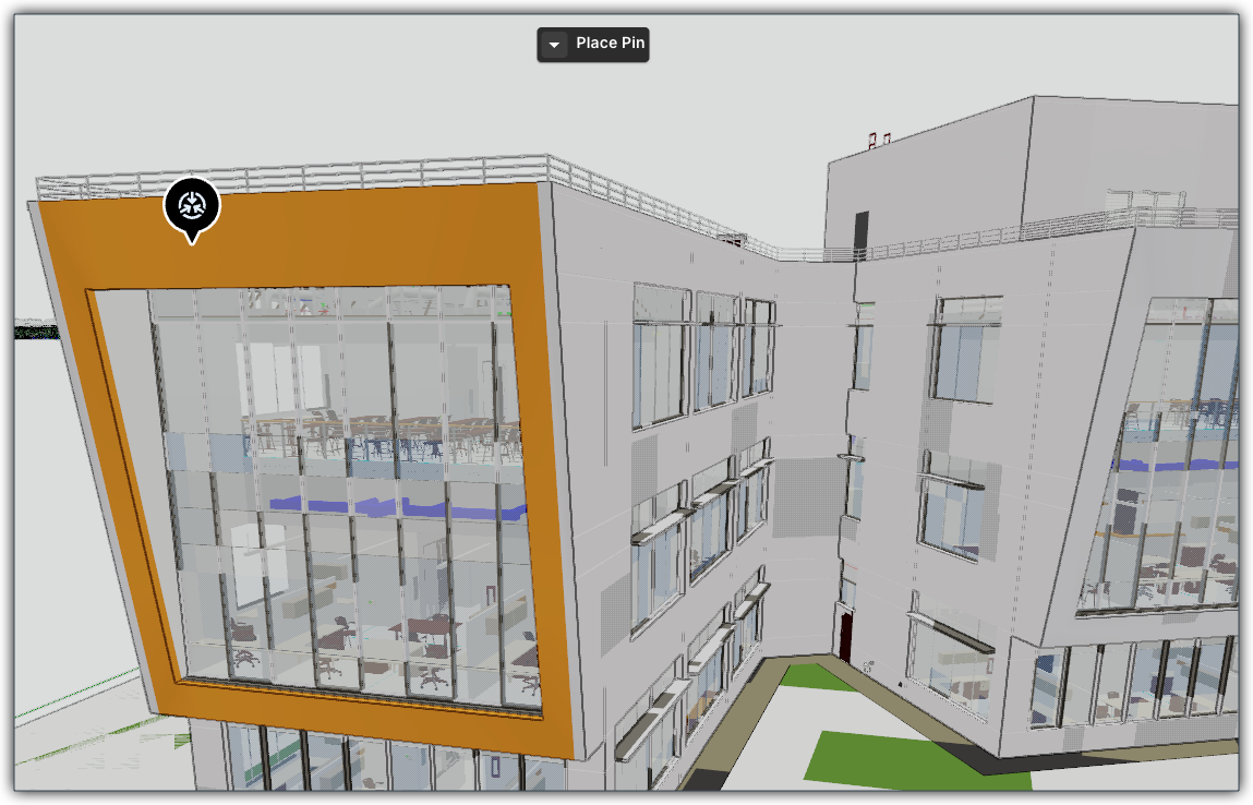 This image shows a pin being placed in the Next-Gen Viewer of the Model Manager. 