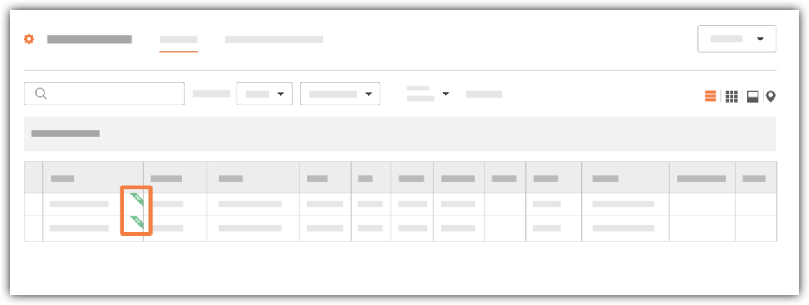 A data table interface with a highlighted cell outlined in orange, containing a green diagonal striped icon.