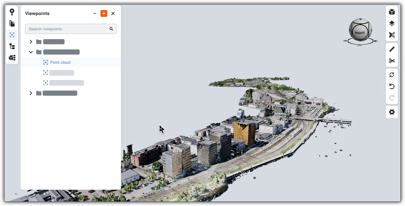 This image shows the Viewpoints panel in the Model Manager's viewer with point cloud data in view.