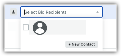 Dropdown menu labeled Select Bid Recipients showing a contact icon and a New Contact button.