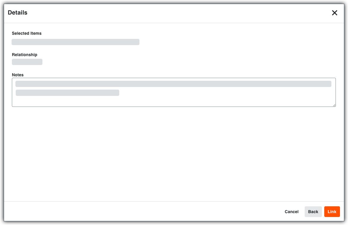 This image shows the Details window where users enter comments before linking a model object to a supported Procore item in the Next-Gen Viewer of the Model Manager tool. 