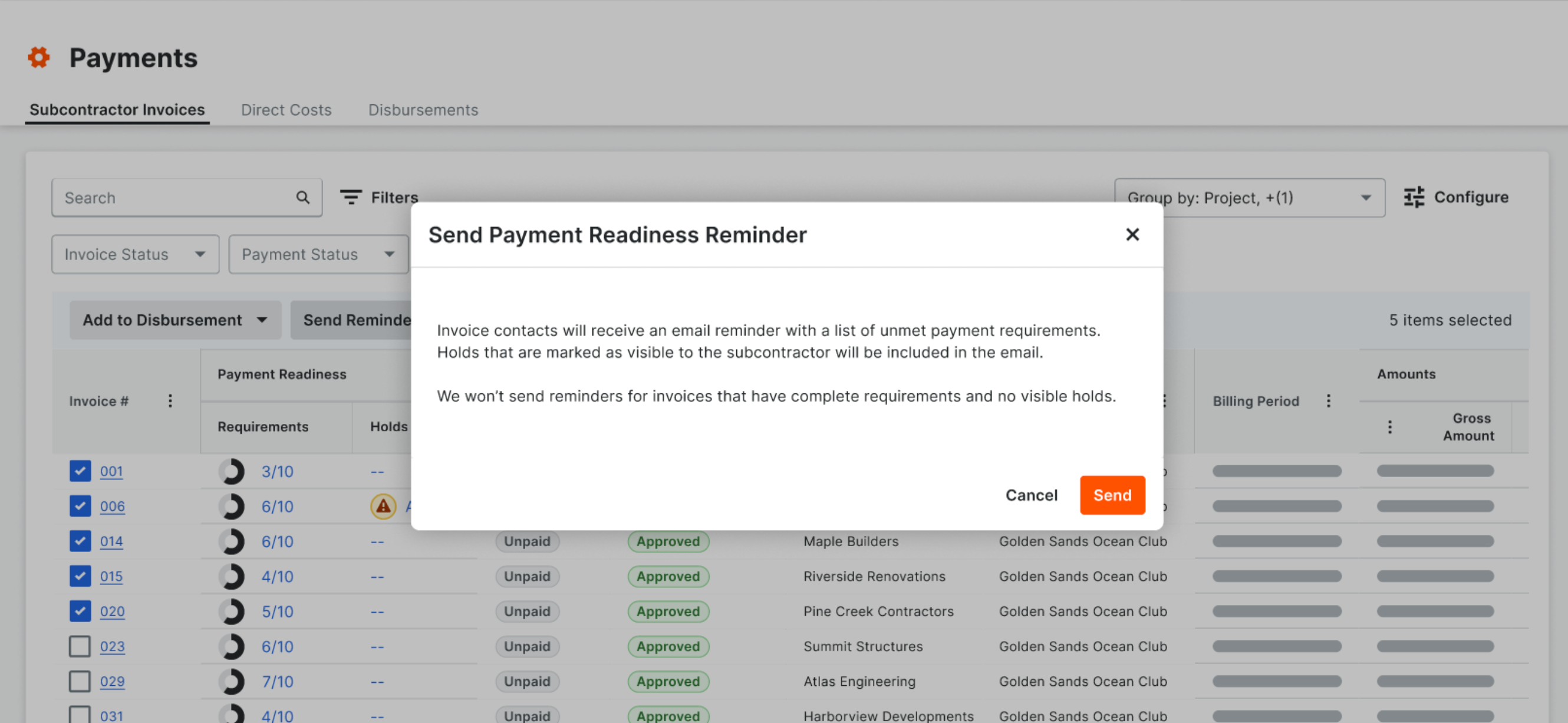 Procore Pay Send Reminder Emails