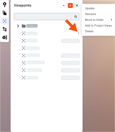 This image shows the More (⋮) menu in the Viewpoints window of the Model Manager viewer.