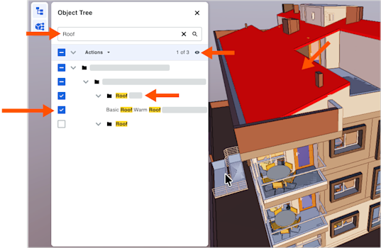 This image shows an object selection that matched a user-input keyword in the Model Manager tool's viewer. 
