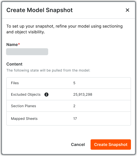This image shows the form for creating new model snapshots in the Next-Gen Viewer of the Model Manager tool.