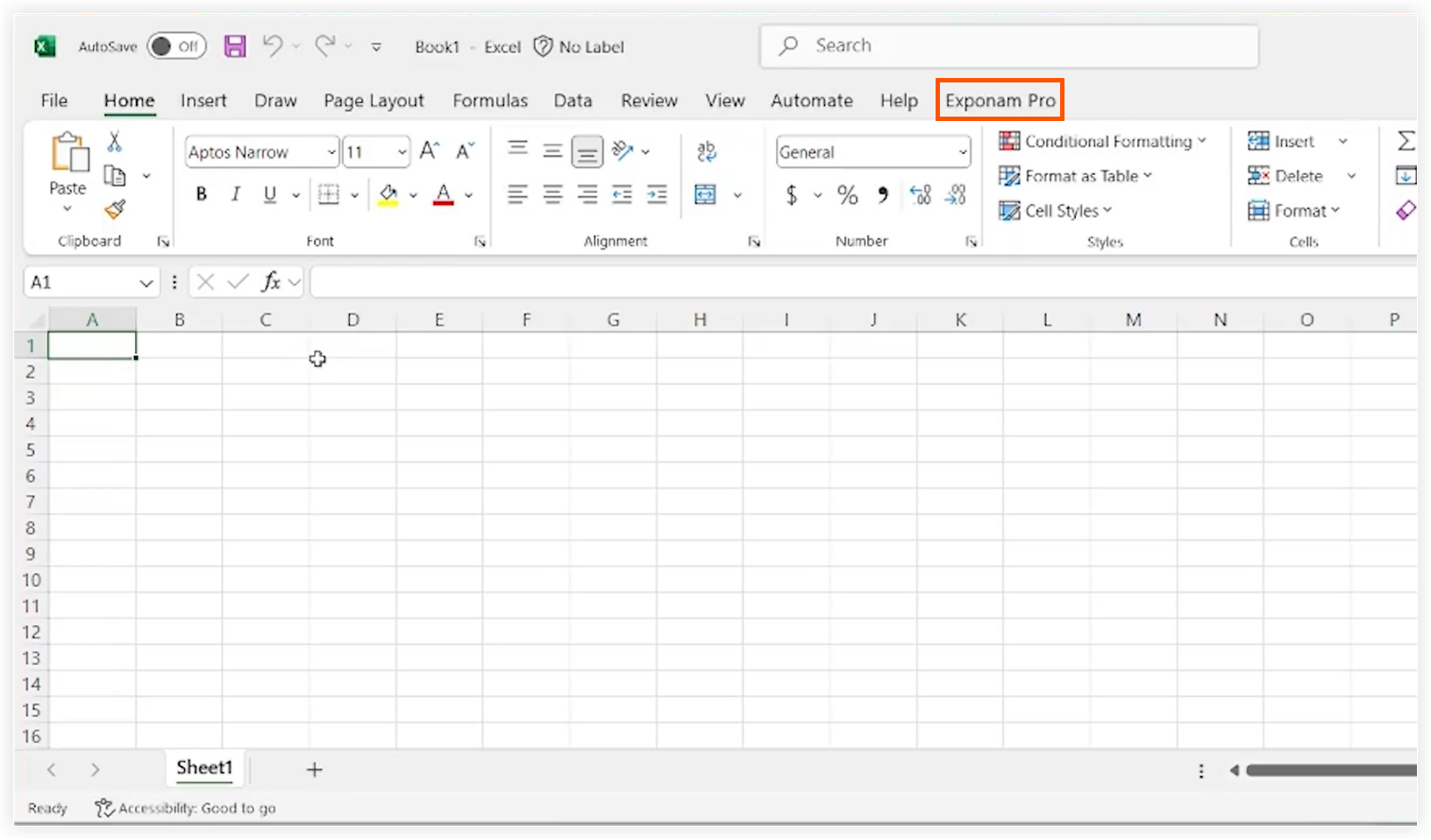 Analytics - Connect to Microsoft Excel Using Exponam - Exponam Pro tab