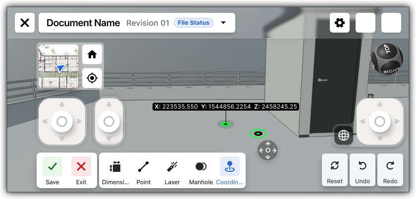This image shows a newly place coordinate in the Next Gen Viewer of the Model Manager. It was created with the Coordinates tool.