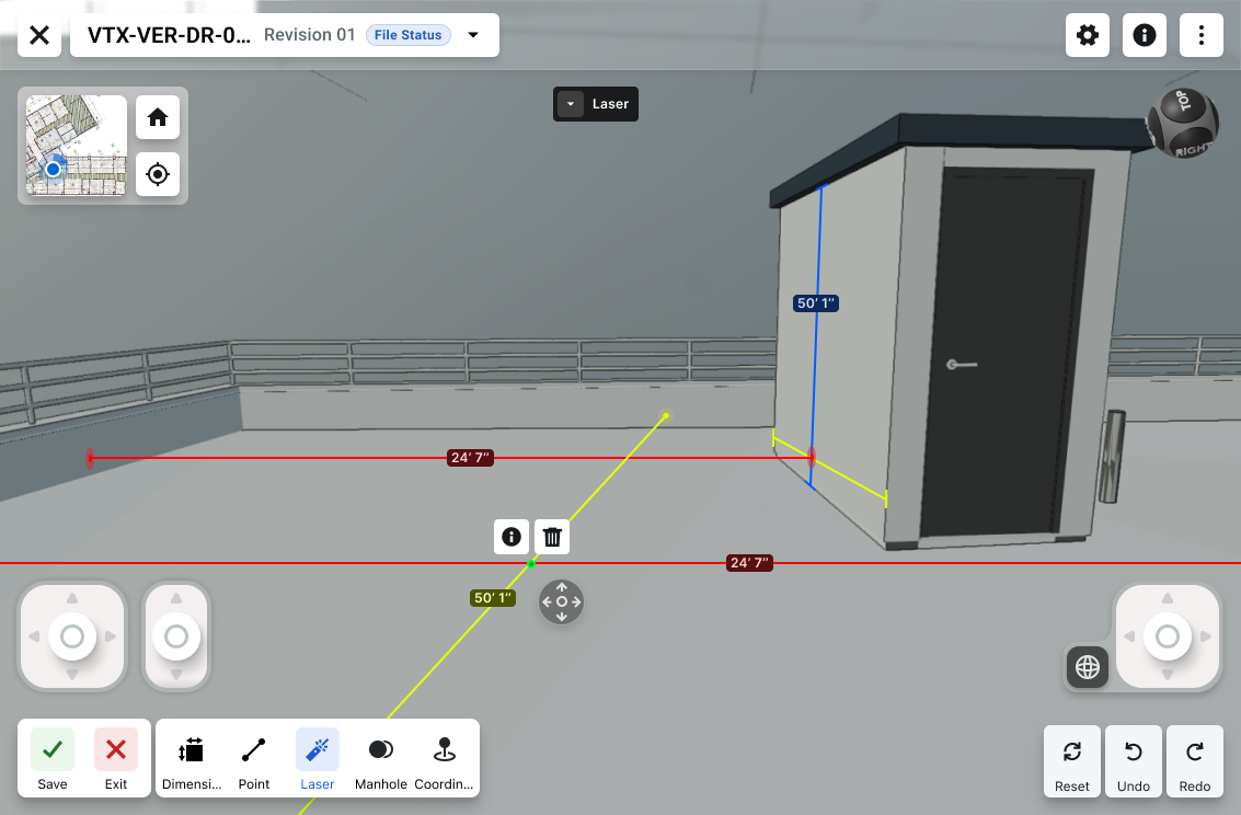 This image shows the options that are available when hovering over a completed measurement in the Next Gen Viewer of the Model Manager tool. 