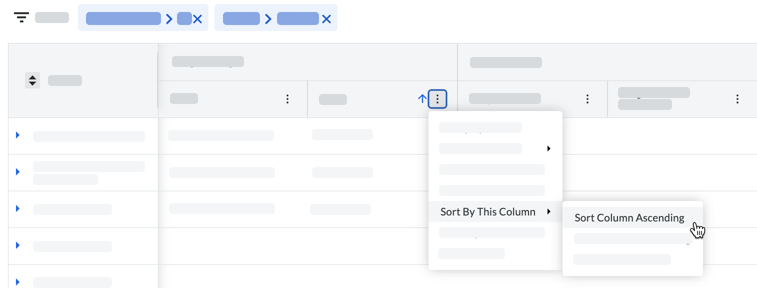 This is a partial SUI of a 360 Report showing end users how to set the sort order on the first column when the user wants to sort multiple columns. 