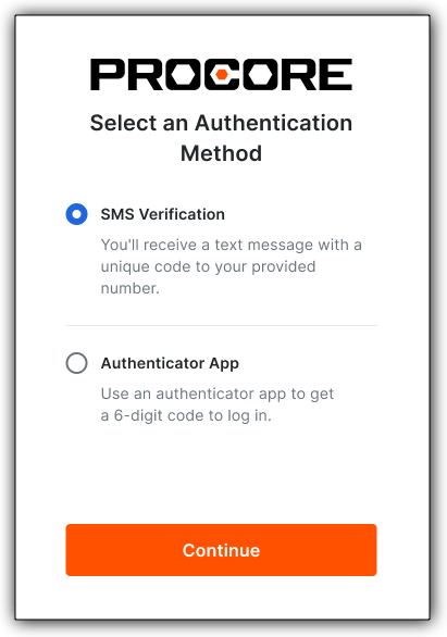 The SMS Verification option in the Select an Authentication Method page registers you to receive an SMS text message with a unique code to your provided mobile number. 