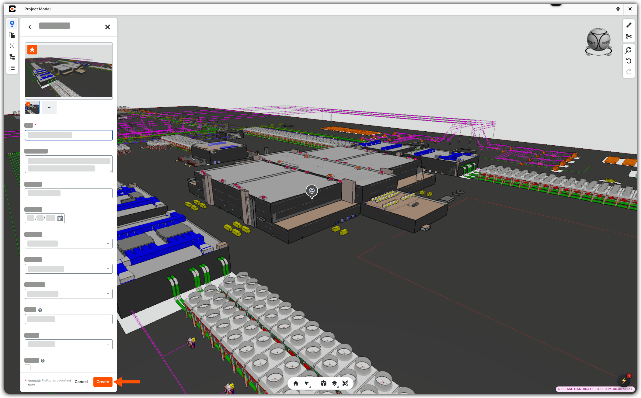 This shows the New Issue panel with a new pin in the Next-Gen Viewer of the Model Manager tool.