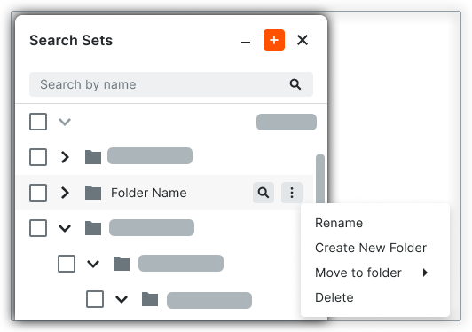 This image shows the More menu that appears in when users click a Folder in the Search Sets panel in the Next-Gen Viewer of the Model Manager tool. 