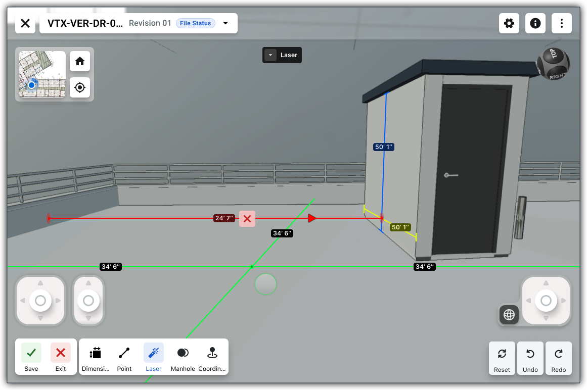 This image shows the red line in the Laser tool measurement when its in an editable state.
