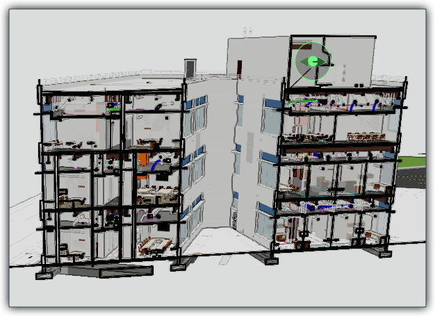Shows the drag handles that appear after placing a section plane in the Model Manager. 