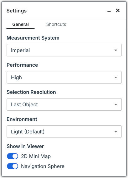 This image shows the Next-Gen Viewer settings, which you can configure at any time in the Model Manager tool. 