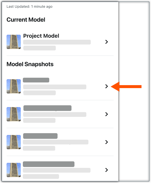 This image shows how to open a Model Snapshot in Model Manager from a Procore Mobile app (iOS/Android)