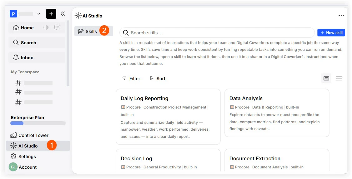 How to get to the Skills Library in Datagrid.